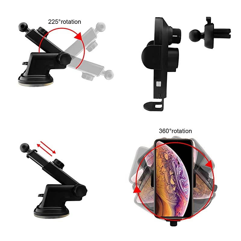 Wireless Car Charger Mount Smart Sensor |Fast Charging|AutoClamping|Case Friendly|Qi Charging Mount Compatible with iPhone Xs Max XR X 8 Plus Samsung Galaxy Note 10 9 S10+ S10 S9