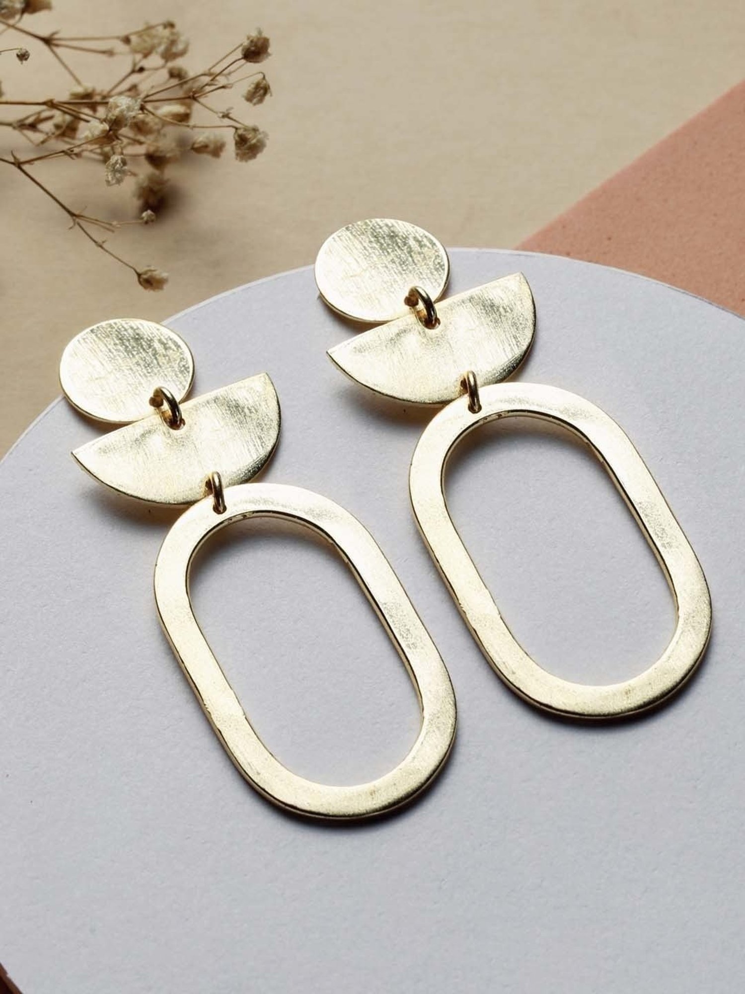 Priyaasi Solid Geometric Shapes Link Golden Dangler Earrings
