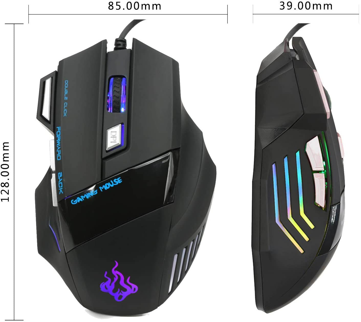 Gaming mouse,  USB Wired Mouse Professional Ergonomic Optical Computer Mouse with 7 Buttons, 4 DPI Adjustable Level, High Precision 500Hz Polling Rate for Windows 7/8/10/2000/XP/Vista Mac