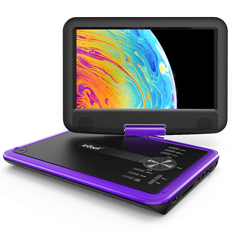 11.5" Portable DVD Player with SD Card/USB Port, 5 Hour Rechargeable Battery, 9.5" Eye-Protective Screen, Support AV-in/Out, Region Free, Purple
