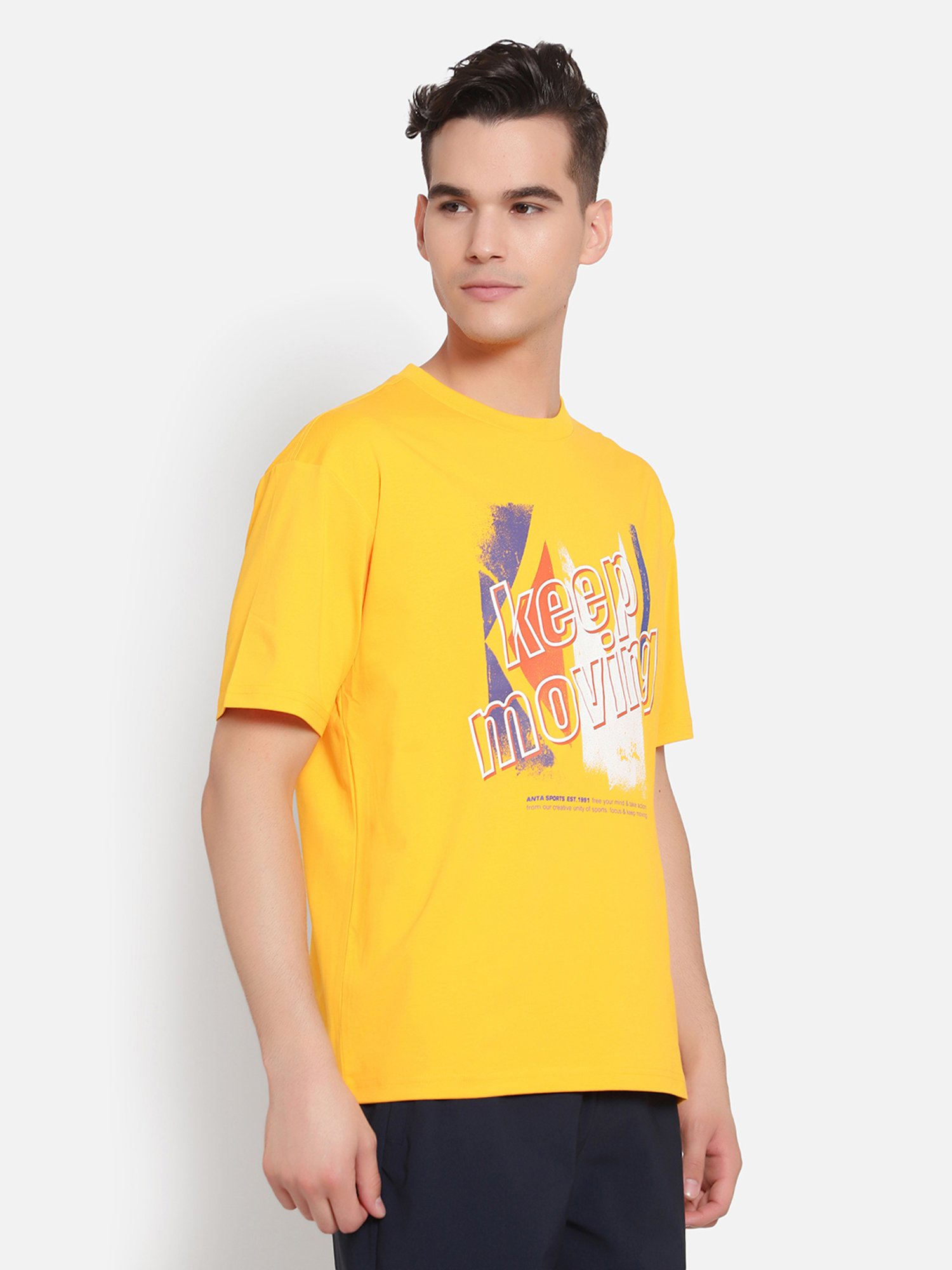 Anta Yellow Regular Fit Printed Crew T-Shirt