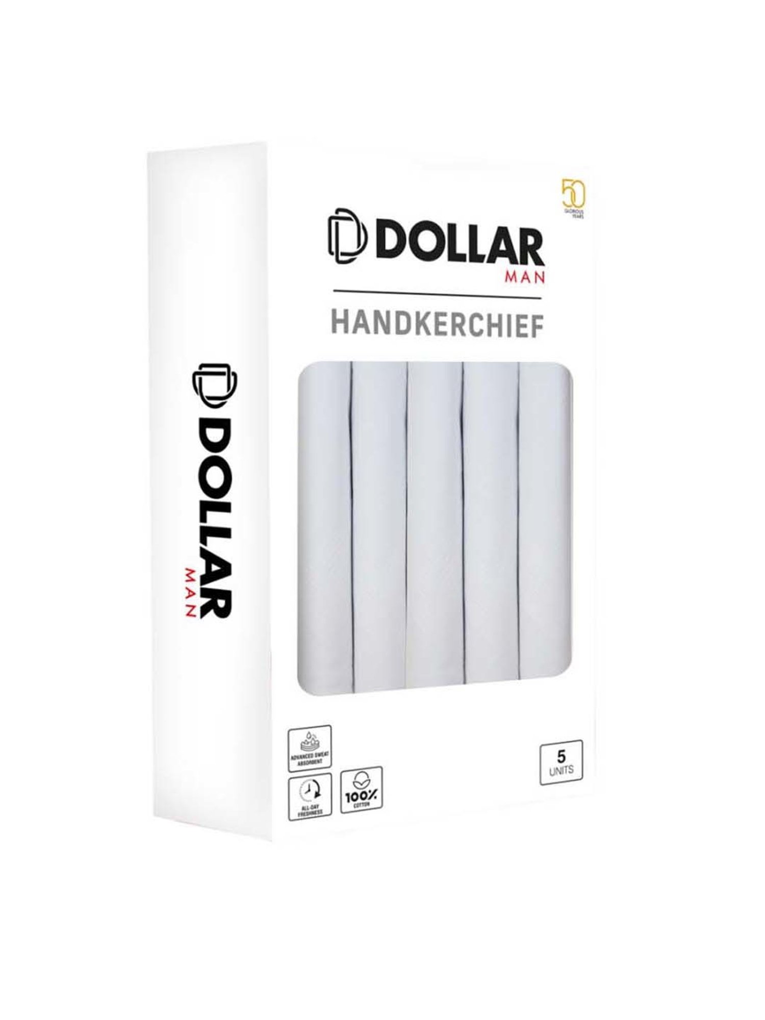 Dollar White Solid Handkerchiefs for Men - Pack of 5