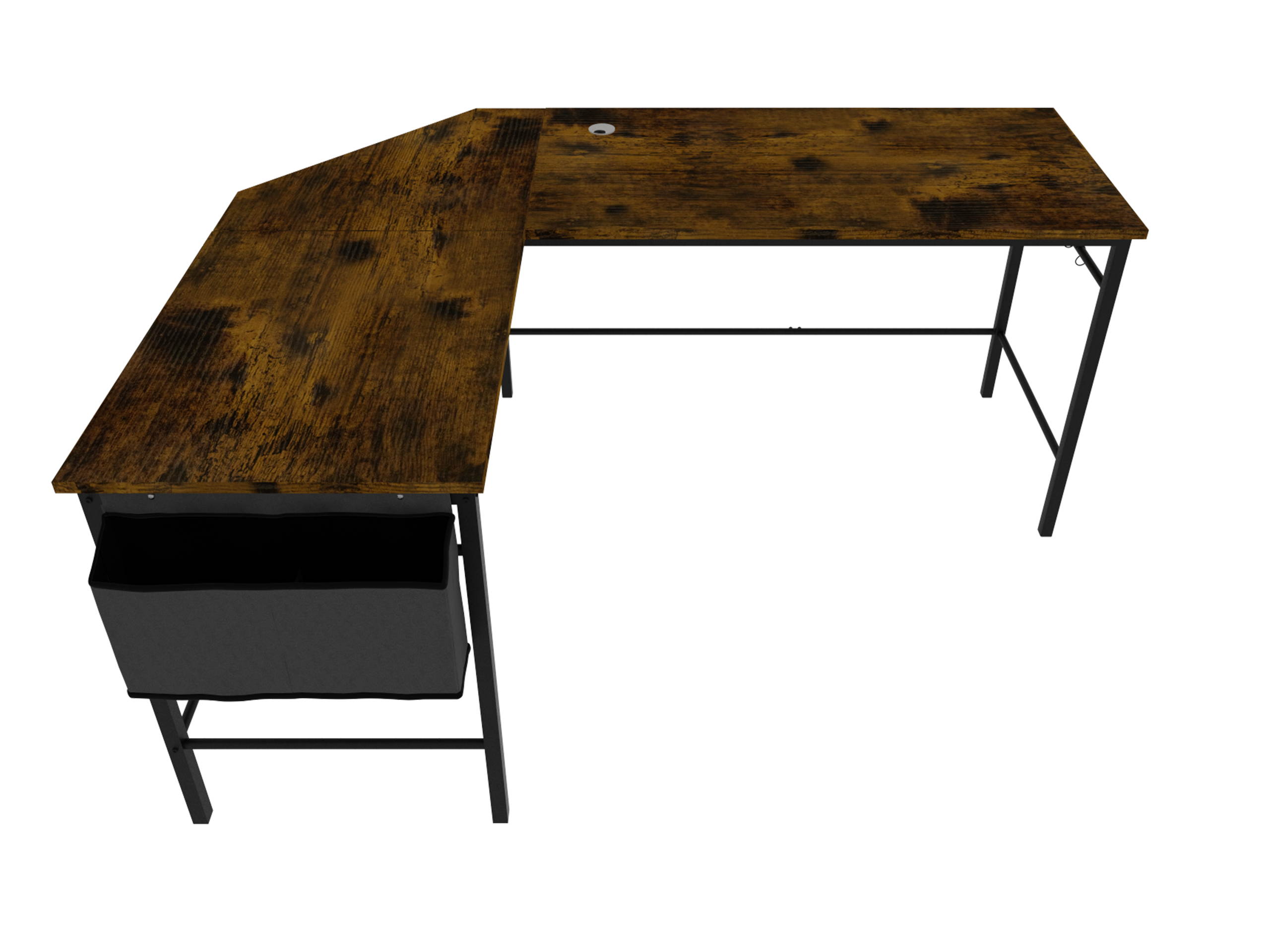 L-Shaped Computer Desk, Large Home Office Desk with Storage Bag and Iron Hook, Industrial Gaming Writing Study Desk, Computer Gaming Desk, Space-Saving Corner Work Station