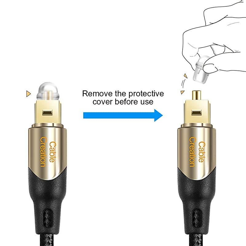 50 Feet Toslink Male to Toslink Male Digital Optical SPDIF Audio Cable Braided Fiber Cable with Metal Connectors Black Gold 152 Meters