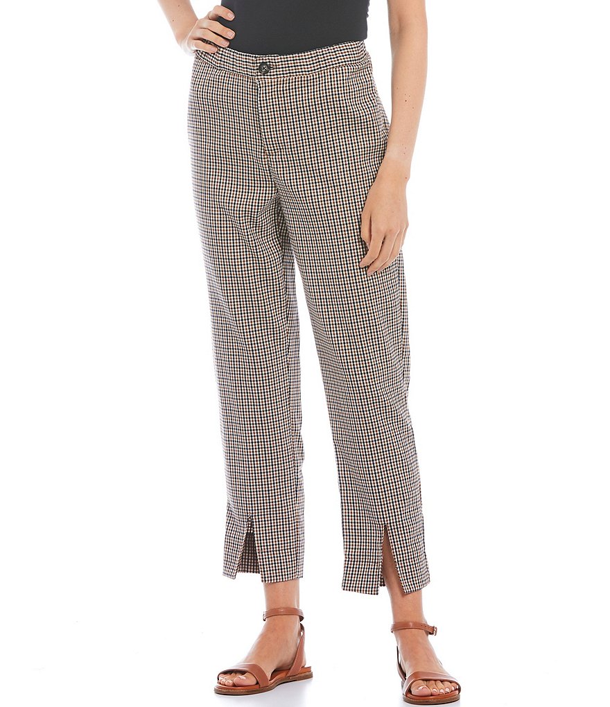 Jolt Plaid Slit Front Hem Trouser Pants