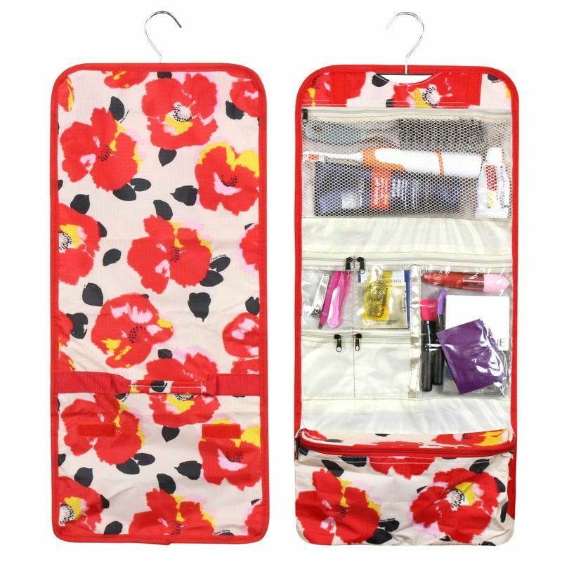 Foldable Travel Cosmetic Makeup Toiletry Hanging Carry Bag Red Garde Poppy Print