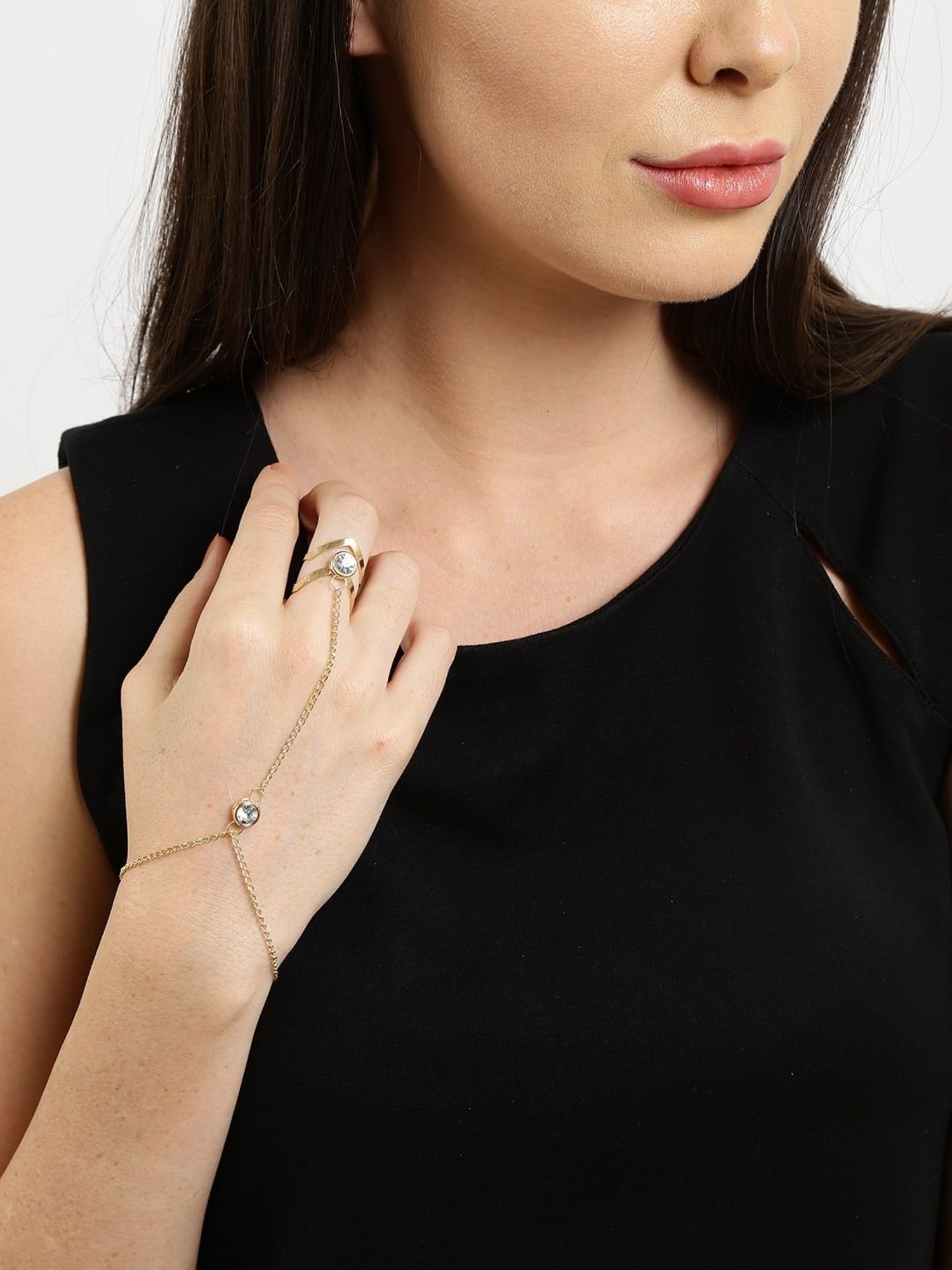 Oomph Gold Crystal Studded Partywear Hand Harness