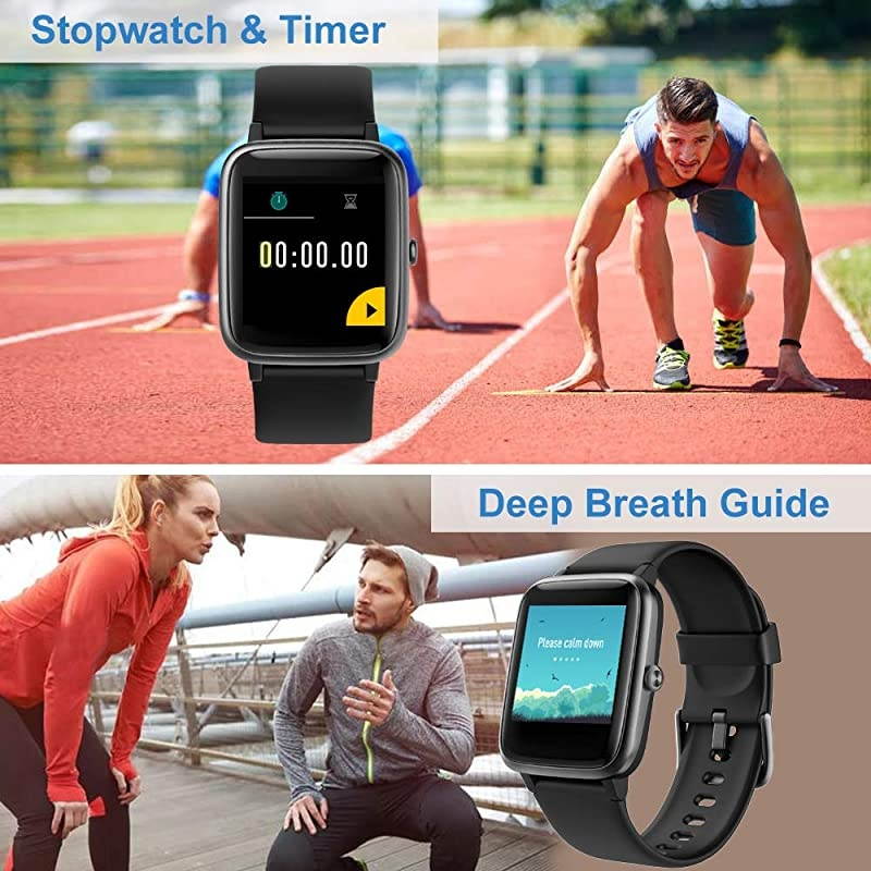 Smart Watch for Android Phones and iOS Phones Compatible iPhone Samsung IP68 Swimming Waterproof Smartwatch Fitness Tracker Fitness Watch Heart Rate Monitor Smart Watches for Men Women Black