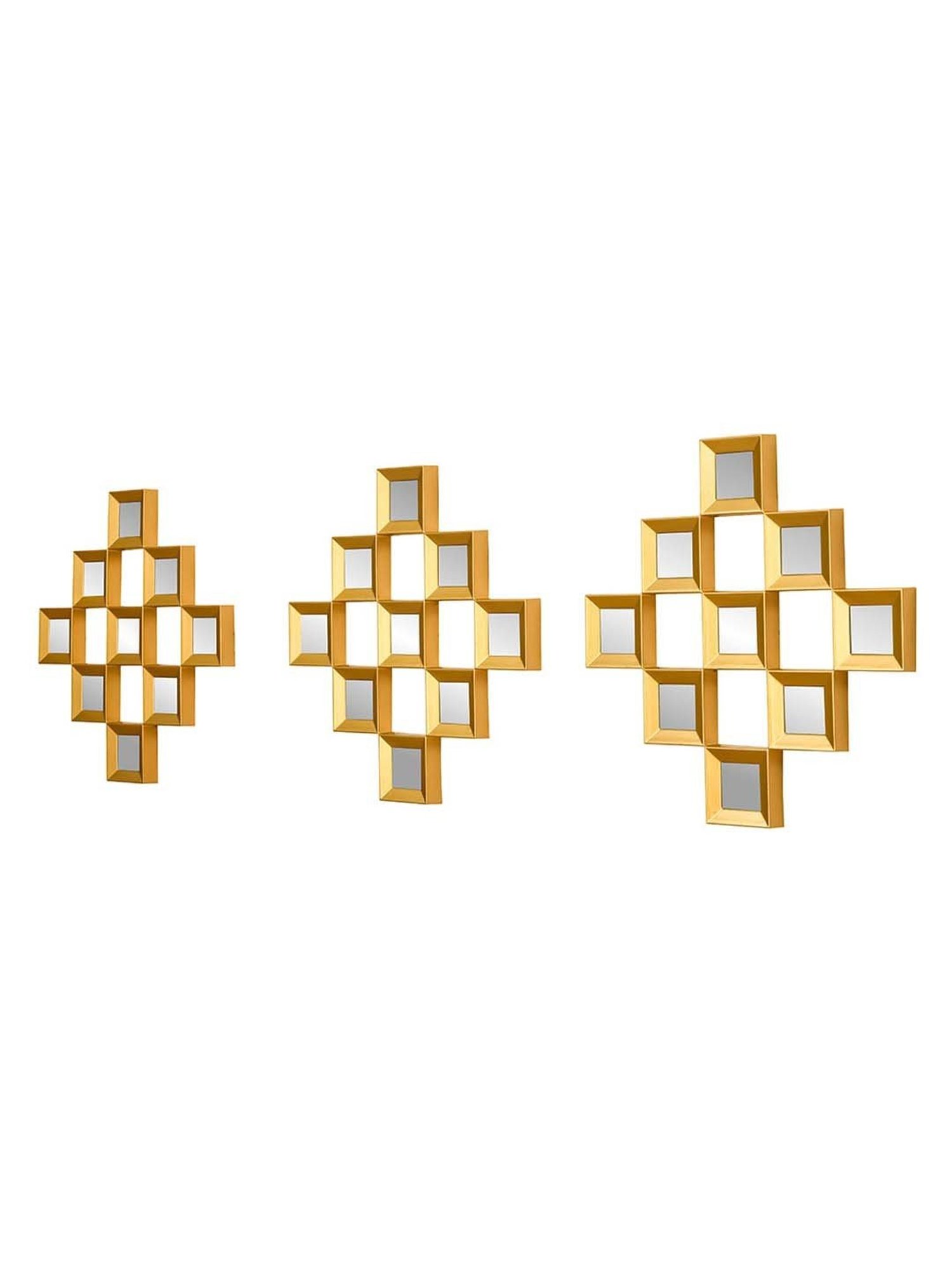 @home Gold Glass Square Shaped Decorative Mirrors - Set of 3