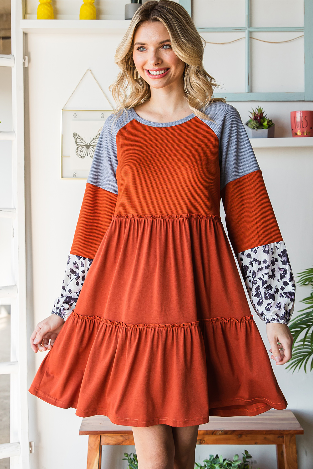 Cheetah Casual Long Sleeve Button Up Shirt Dress