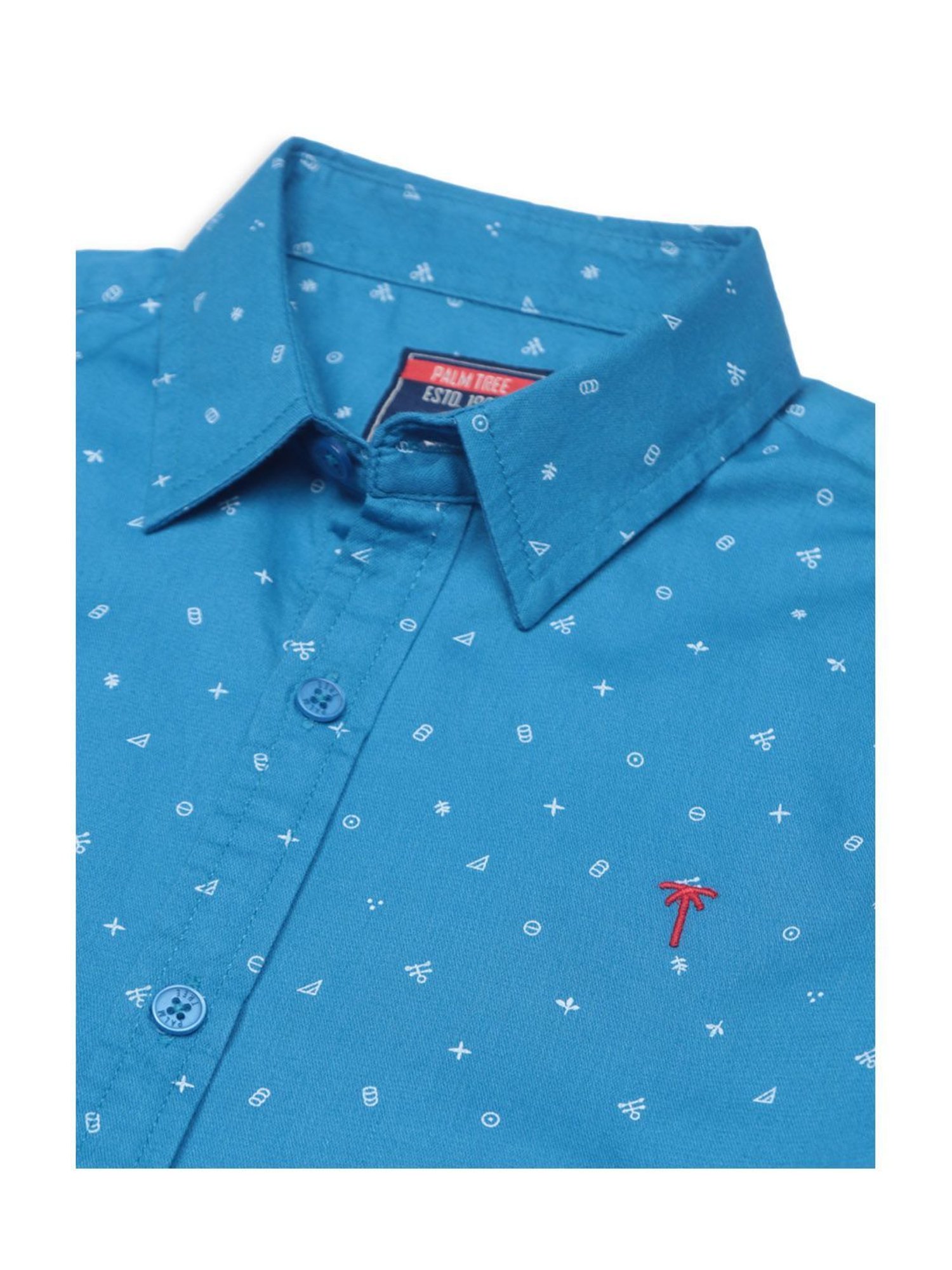 Palm Tree Kids Blue & White Printed T-Shirt With Shirt