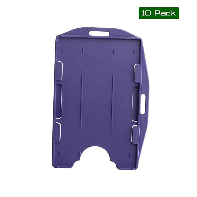 10 Pack Black Hard Plastic Open Face Id Card Badge Holder Horizontal and Vertical Dual-Use Double Sided Hold 2 Cards
