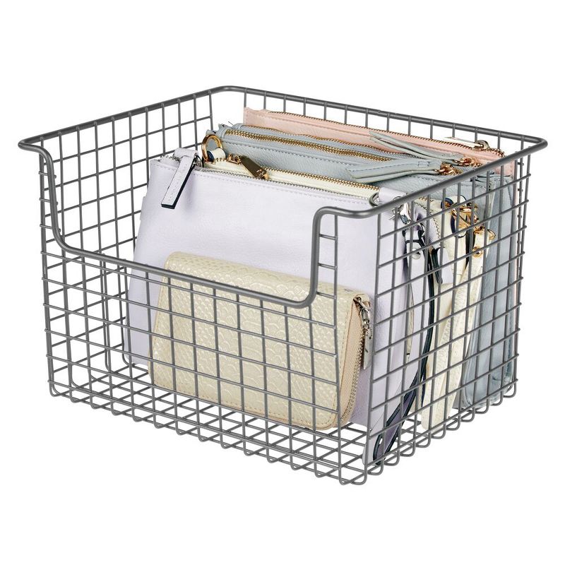 mDesign Wide Metal Storage Organizer Basket - Open Front, Closets, 4 Pack - Gray