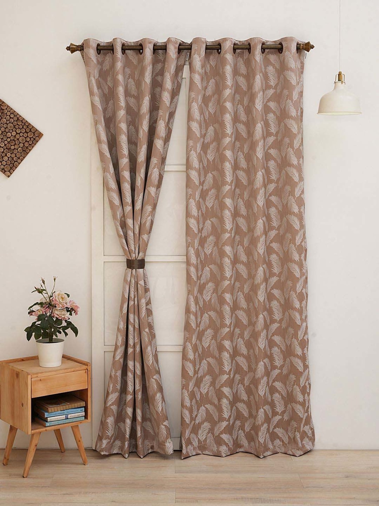 Ariana Vera Feather Design Brown Polyester Window Curtain