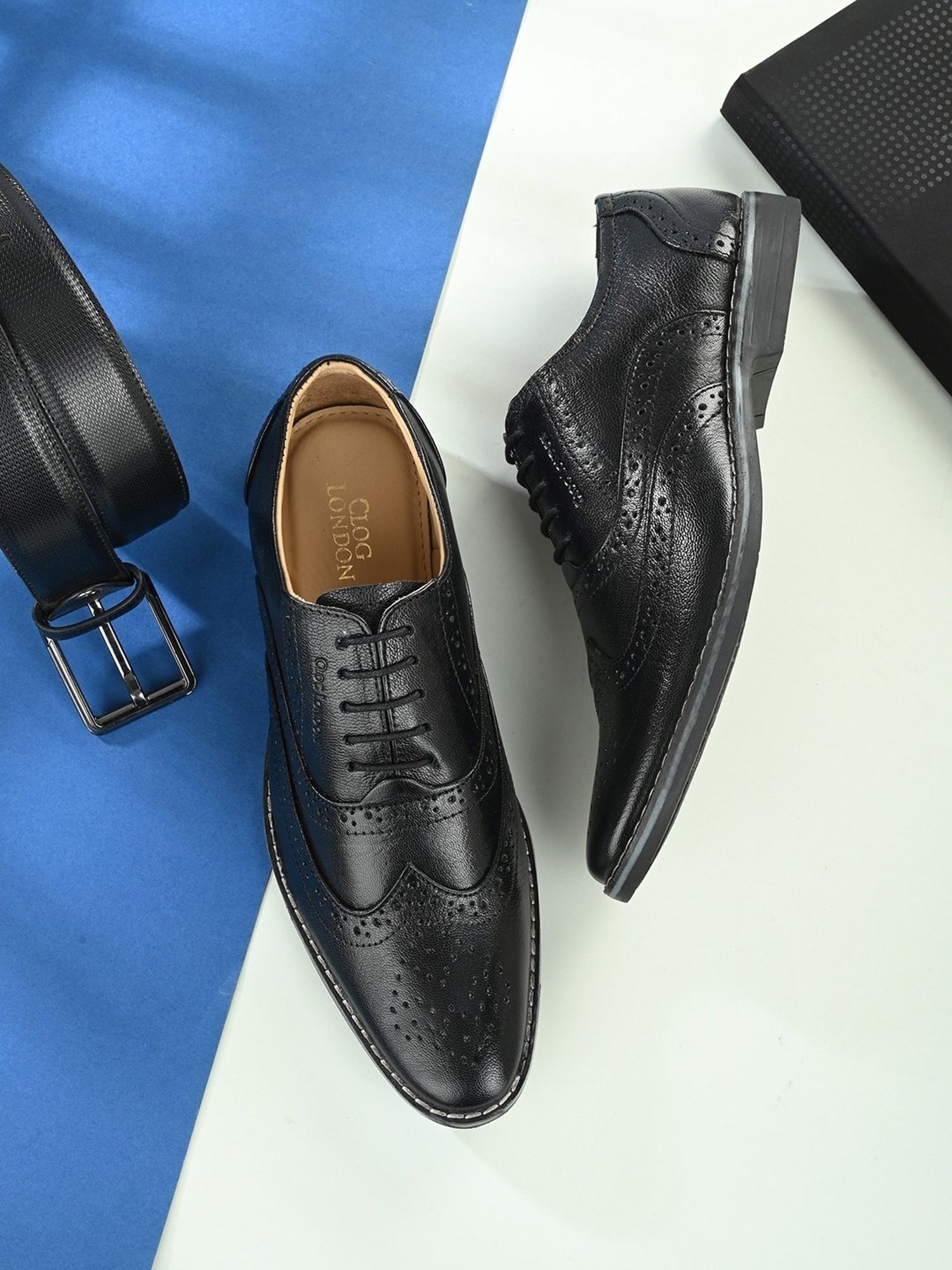 Clog London Men's Black Brogue Shoes