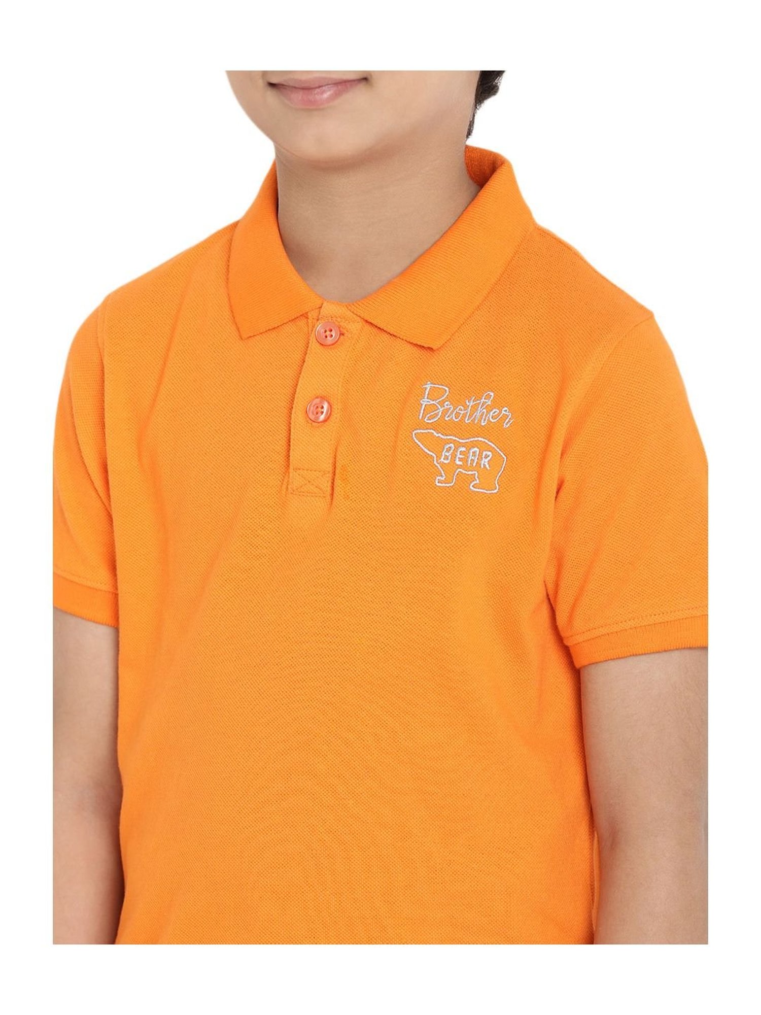 Berrytree Organic Kids Orange Cotton Sister Bear Polo T-Shirt