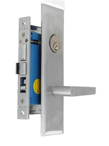 Maxtech (Like Marks Metro 116A/26D-X) Satin Chrome 26D, Wide Face Plate, Left Hand Entrance, Heavy Duty Mortise Entry Screwless Lever Lockset Thru Bolted, 2-1/2" Lock Set