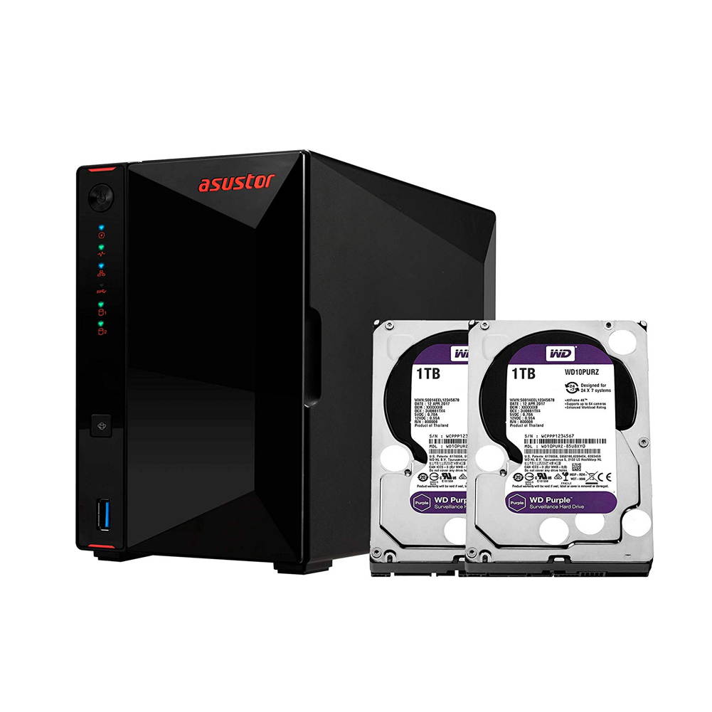 Asustor NAS AS5202T + 2TB WD Purple HDD (Two 1TB HDD Included)