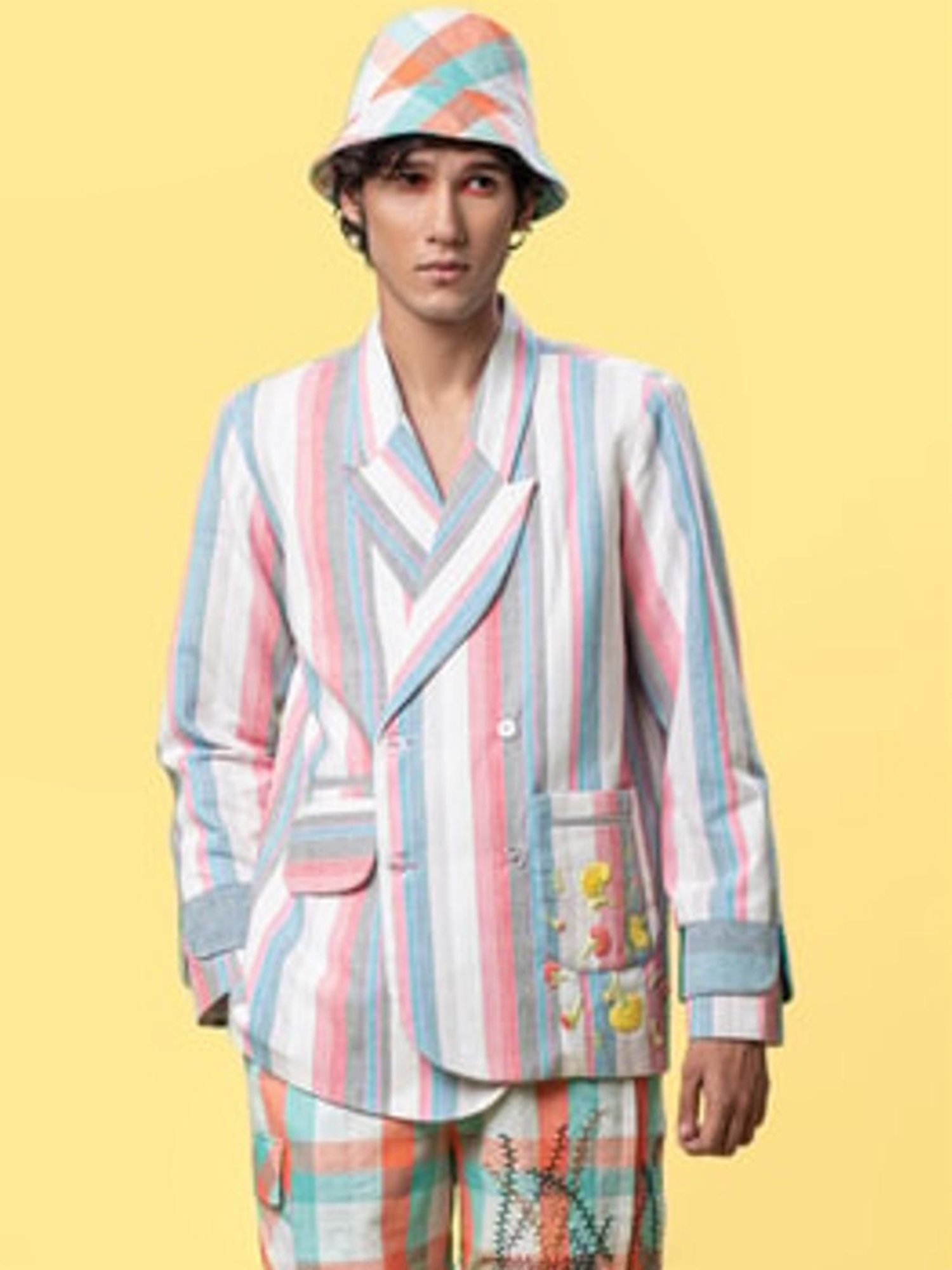 Anushe Pirani White & Coral Of Myriad Minds Double Breast Jacket