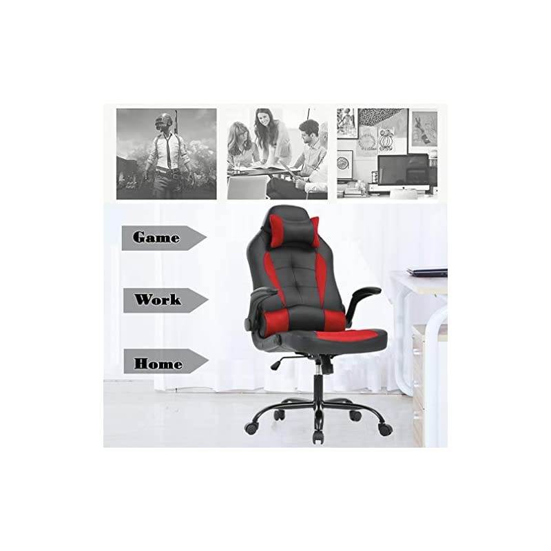 Gaming Chair Ergonomic Office Chair Cheap Desk Chair with Lumbar Suport Flip Up Arms Headrest Adjustable PU Leather Executive High Back Computer Chair for Women Men Adults,Red