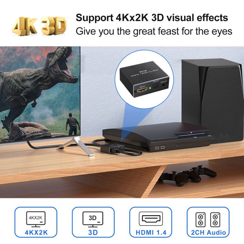 HDMI Audio Extractor Splitter,  4Kx2K HDMI  Optical Audio Adapter,  HDMI to Optical TOSLINK SPDIF Converte with 3.5mm Stereo Audio Out for Fire TV, Apple TV, Blue-ray DVD, XBOX