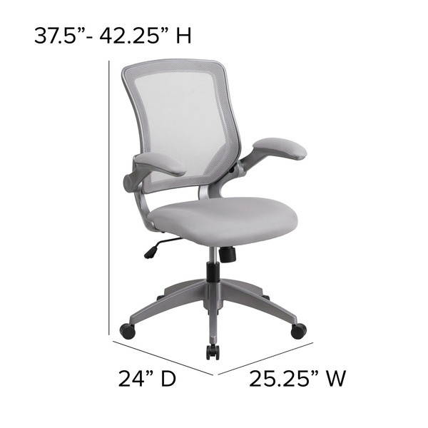 Mid-Back Gray Mesh Swivel Ergonomic Task Office Chair with Gray Frame and Flip-Up Arms