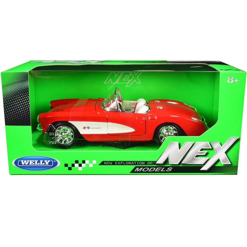 1957 Chevrolet Corvette Convertible Red and White with White Interior "NEX Models" 1/24 Diecast Model Car by Welly