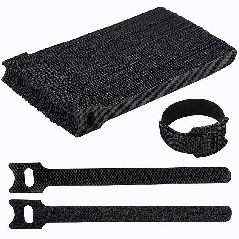 60PCS 6 Inches Reusable Cable Ties  Adjustable Cord Straps Cable Organizer Cord Wrap and Hook Loop Cords Management Black