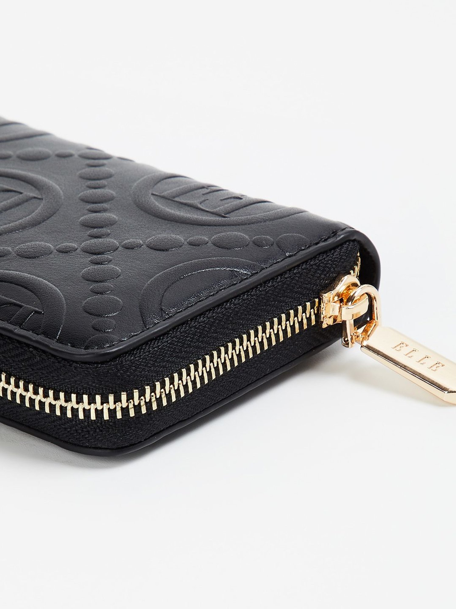Elle Black Textured Zip Around Wallet for Women