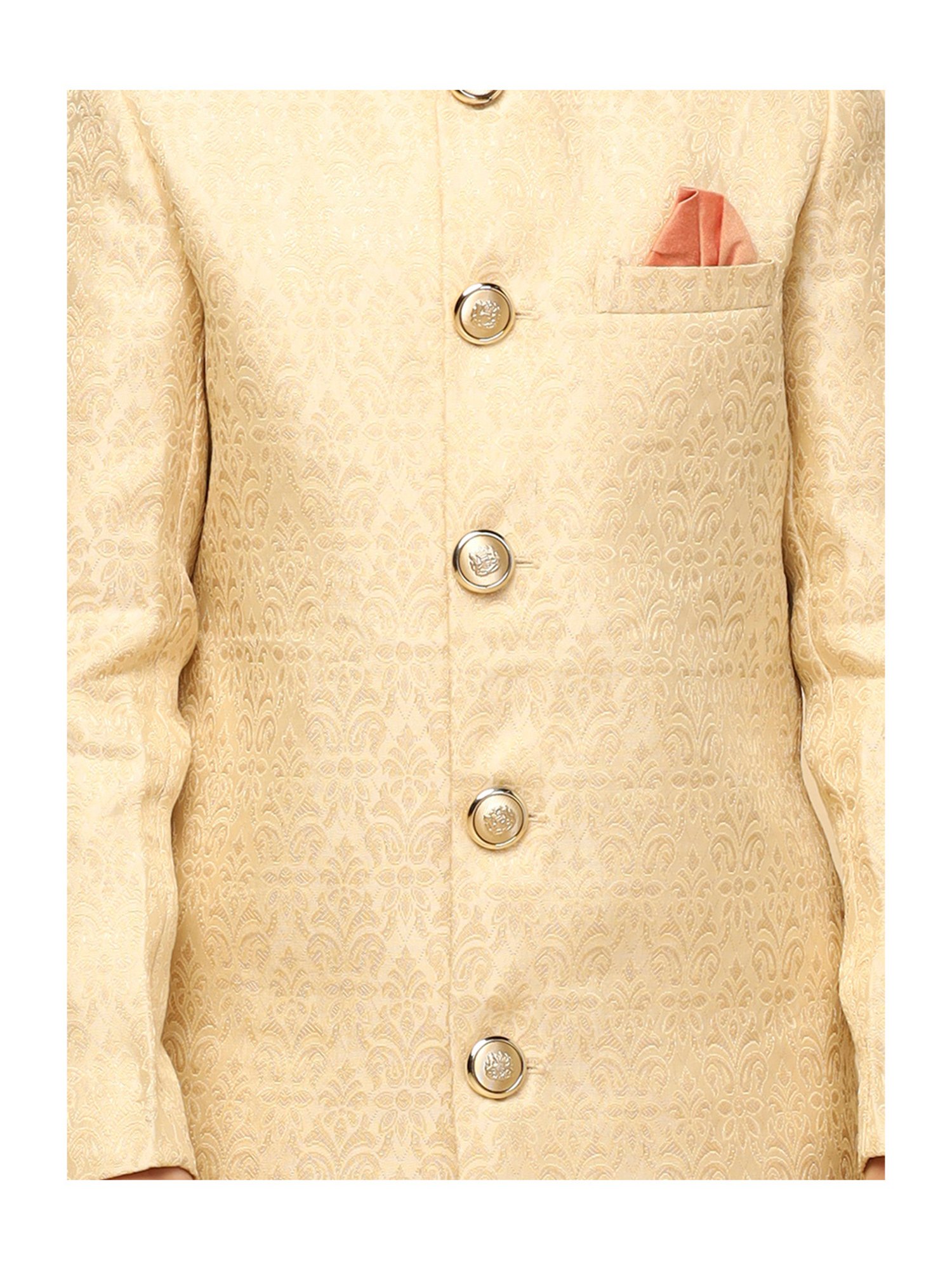 KISAH Boys Beige Embroidered Full Sleeves Sherwani