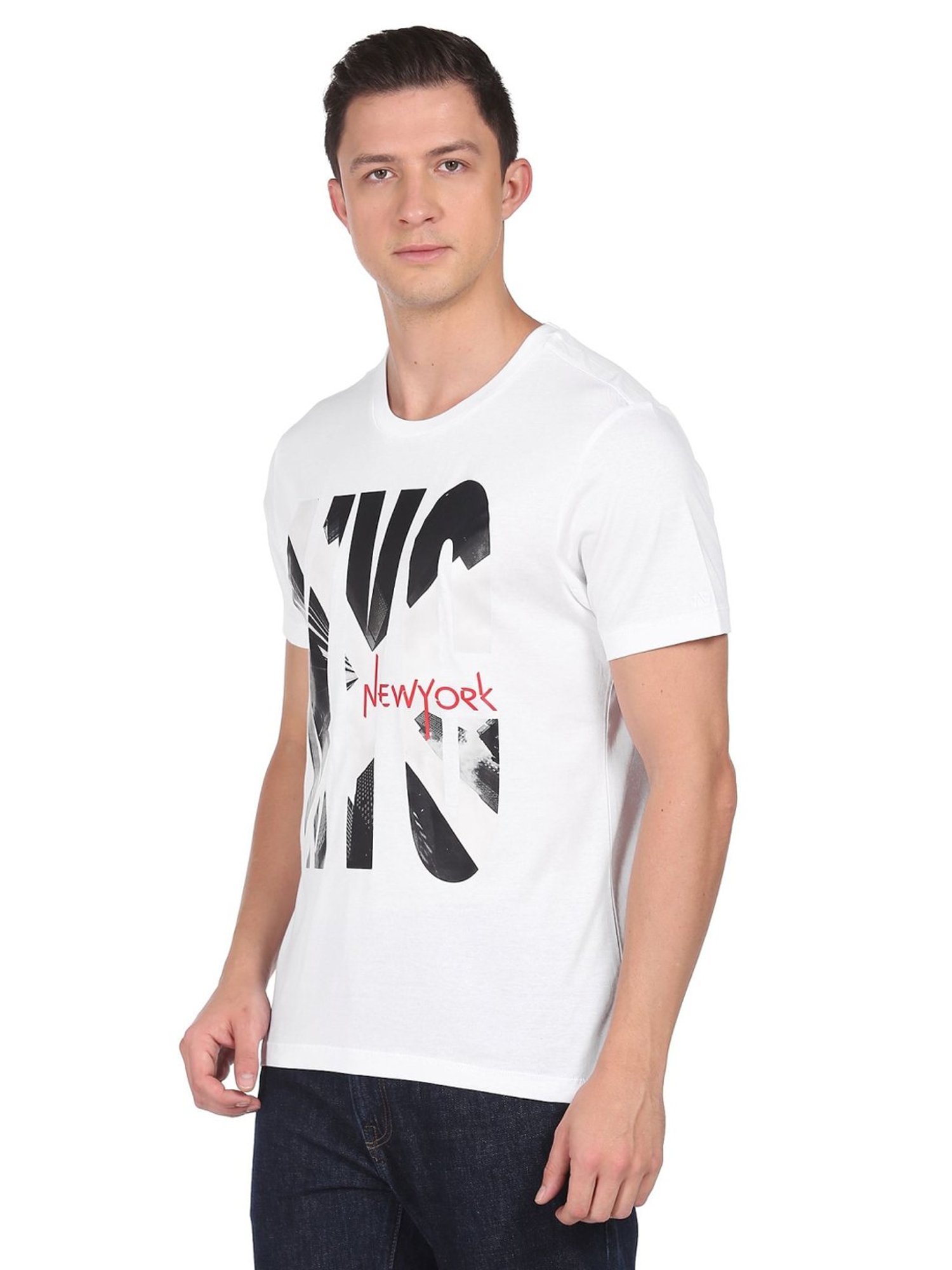 Arrow New York White Cotton Regular Fit Printed T-Shirt