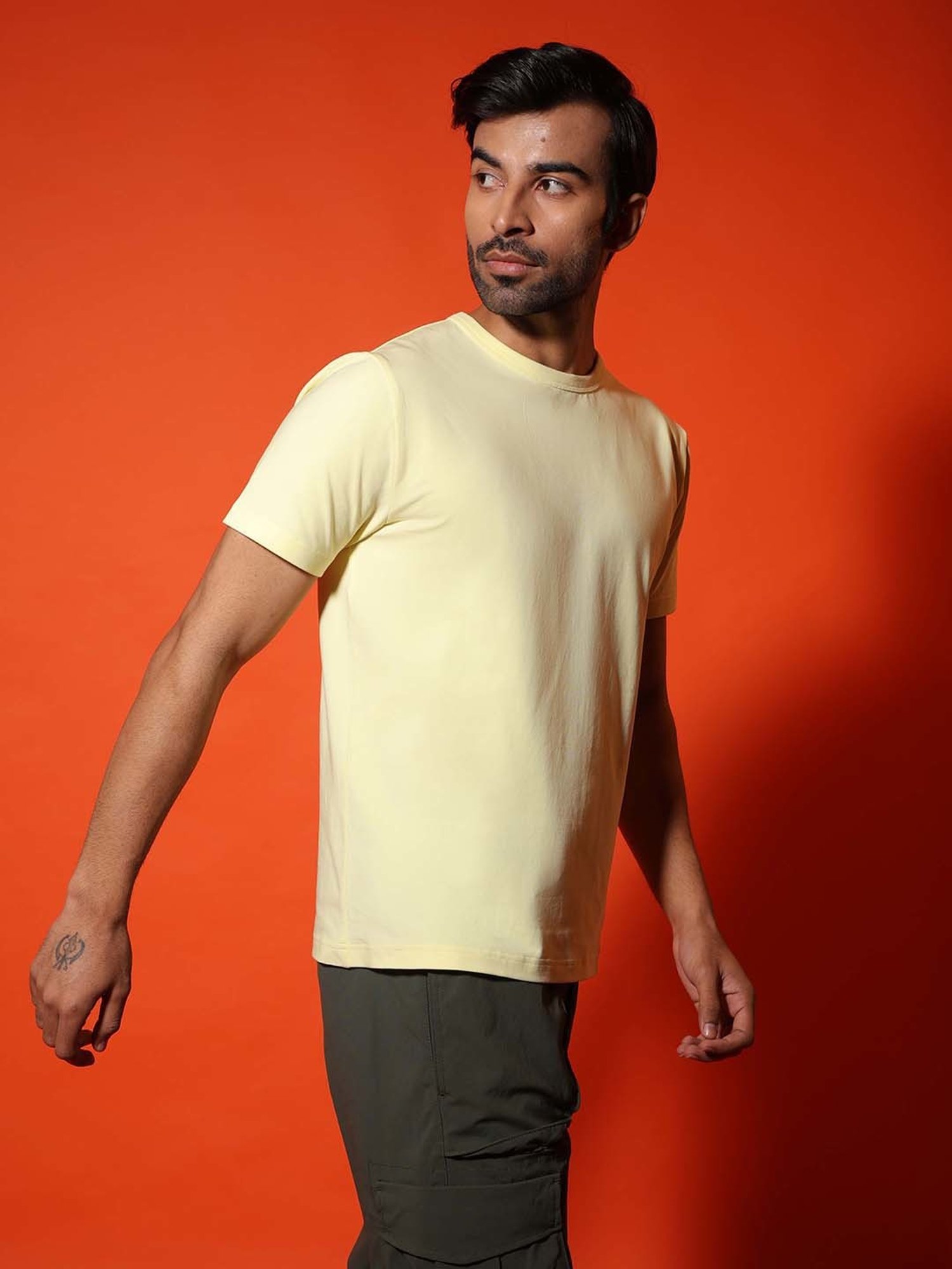 SUBTRACT Lemon Yellow Regular Fit Crew T-Shirt
