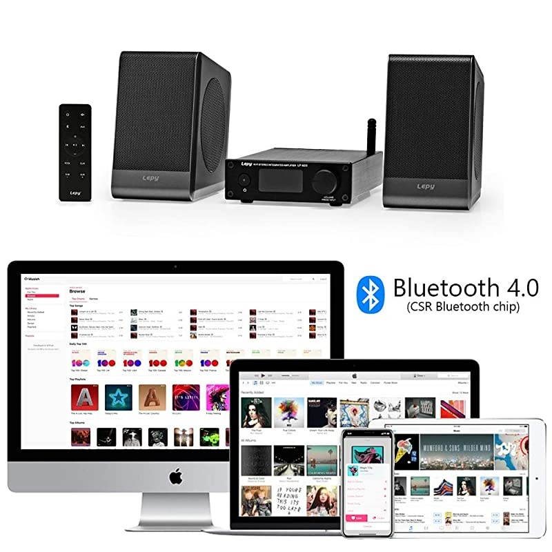 M20 Desktop HiFi Bluetooth Stereo Audio Amplifier with Bookshelf Speakers for Home Theater Surround Sound and Premium Music Modern Grey