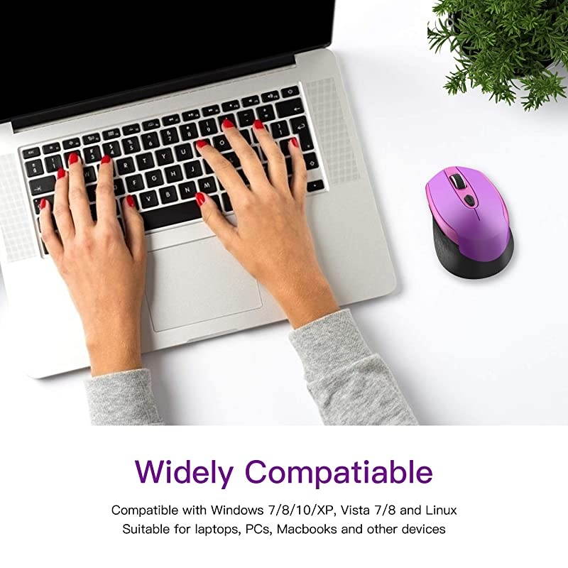 Wireless Computer Mouse Multifunctional Wireless Mouse  24G Slim Cordless Mouse Less Noise for Laptop Ergonomic Optical with USB Mouse for Laptop Deskbtop MacBook Purple