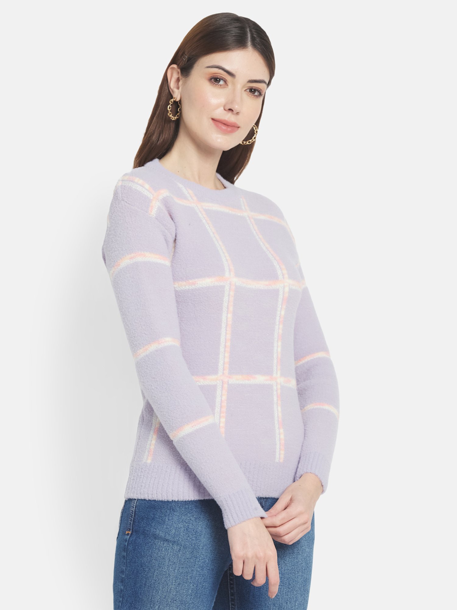 METTLE Purple Chequered Pullover