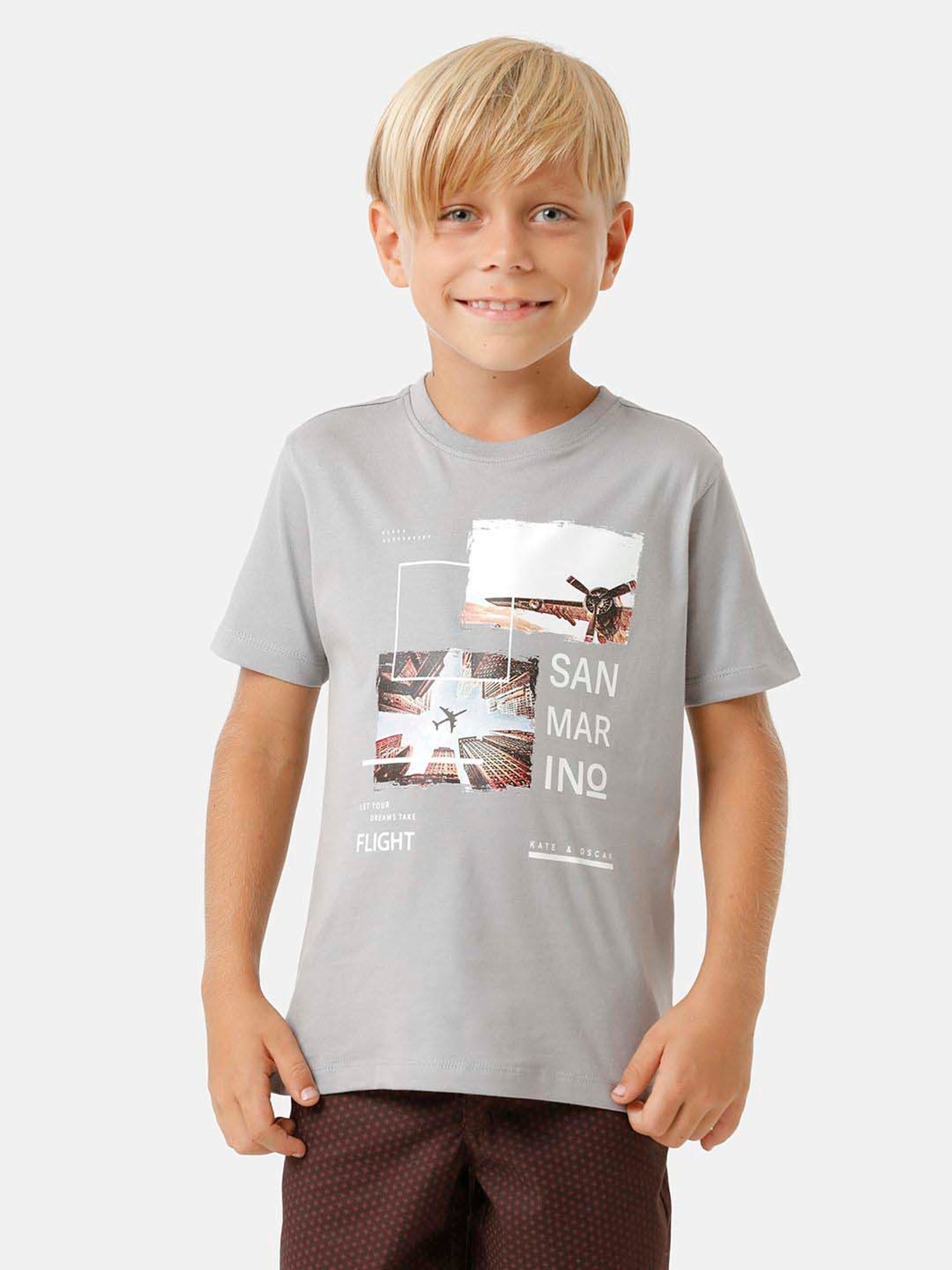 Kate & Oscar Kids Sleet Grey Cotton Printed T-Shirt