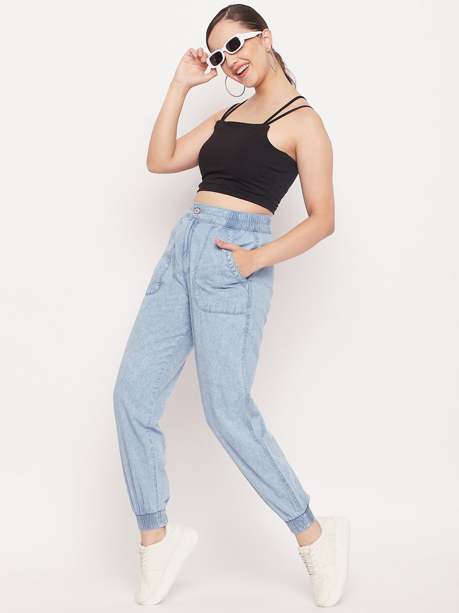 MADAME Black Relaxed Fit Crop Top