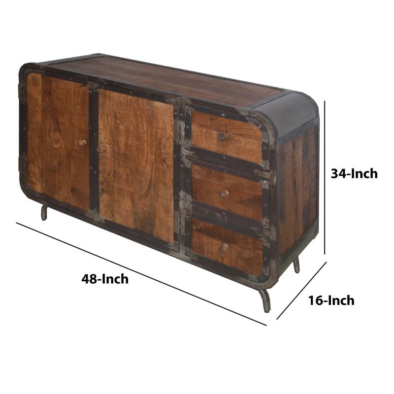 Rustic Style 3 drawer Storage Sideboard with 2 Door Cabinet Brown/Gray - The Urban Port