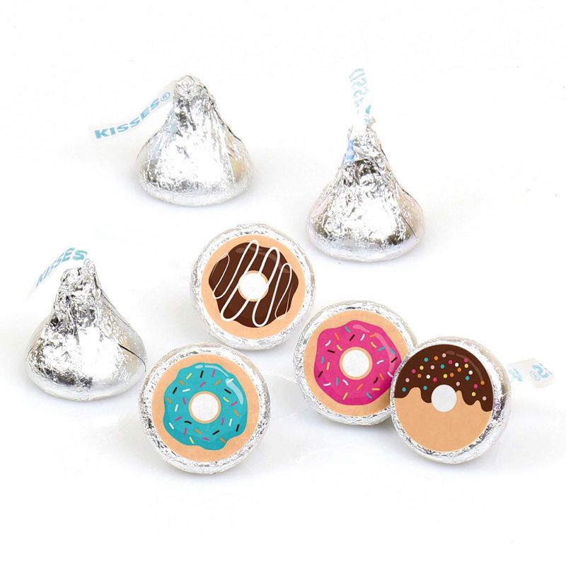 Big Dot of Happiness Donut Worry, Let's Party - Doughnut Party Round Candy Sticker Favors - Labels Fit Hershey's Kisses (1 sheet of 108)