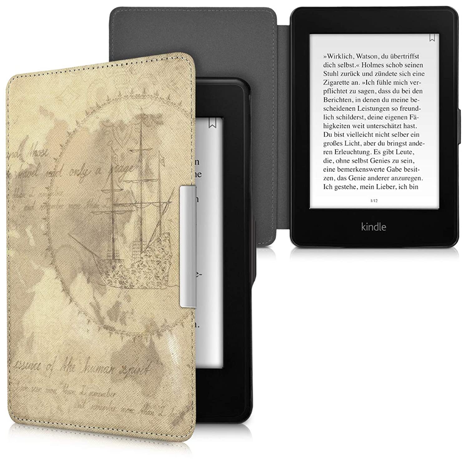Case Compatible with Amazon Kindle Paperwhite - PU e-Reader Cover - Travel Vintage