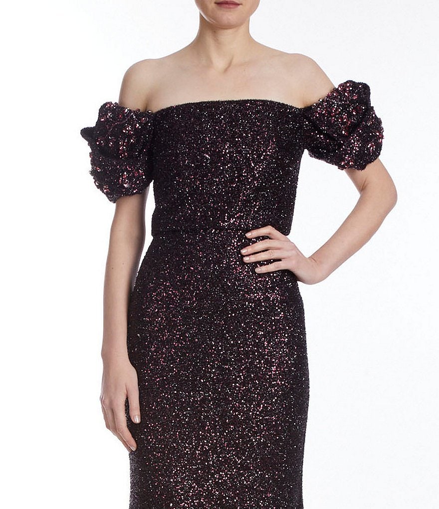 Badgley Mischka Origami Sleeve Sequin Gown