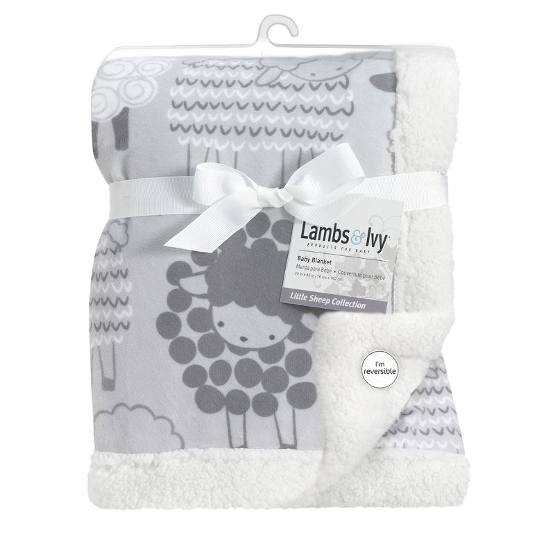 Lambs & Ivy Little Sheep Gray/White Luxury Minky and Sherpa Baby Blanket