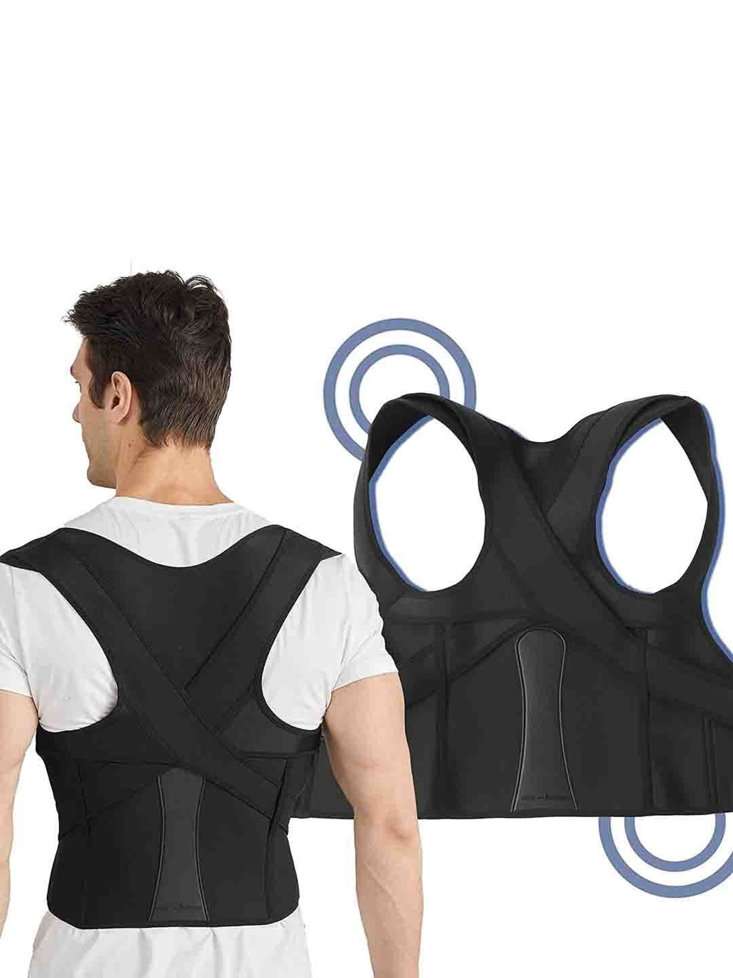 HealthSense Posture Corrector for Men, Back Pain Relief with Back Support Belt (Large) - Black