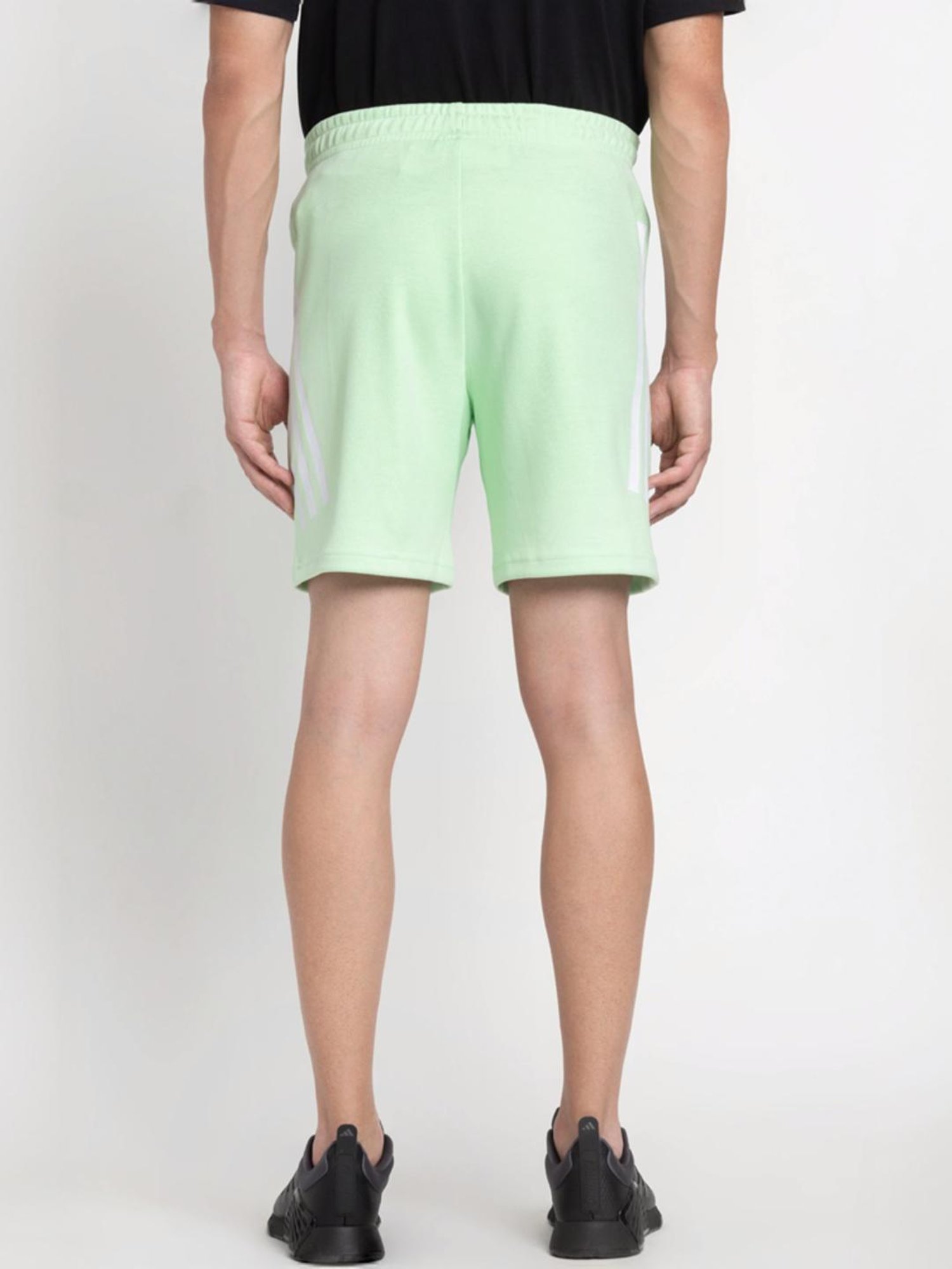 Adidas Green Cotton Regular Fit Striped Sports Shorts