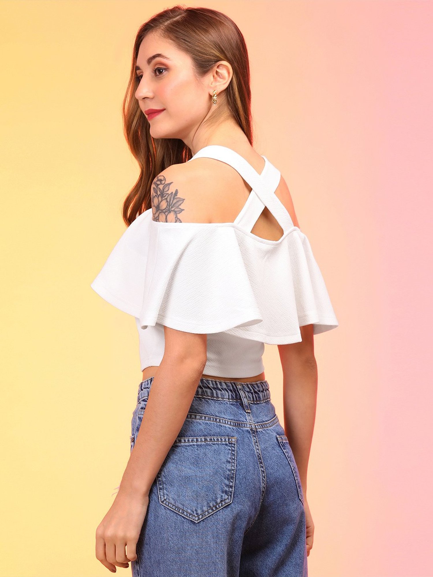 Globus White Regular Fit Crop Top