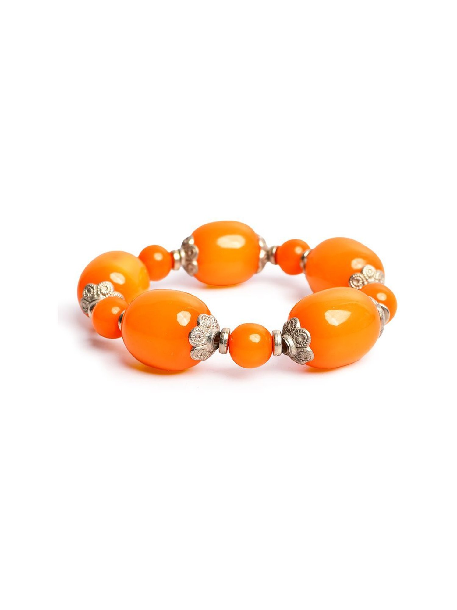 IMLI STREET Orange & Silver Artificial Stone Stretchable Bracelet for Women