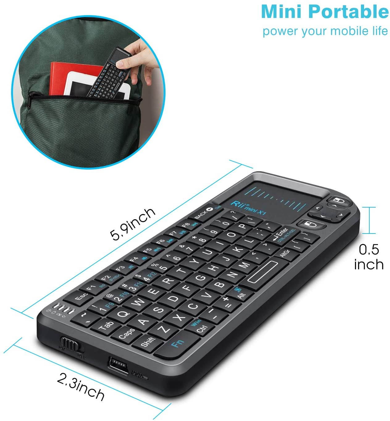 2.4G Mini Wireless Keyboard with Touchpad Mouse,Lightweight Portable Wireless Keyboard Controller with USB Receiver Remote Control for Windows/ Mac/ Android/ PC/Tablets/ TV/Xbox/ PS3. X1-Black