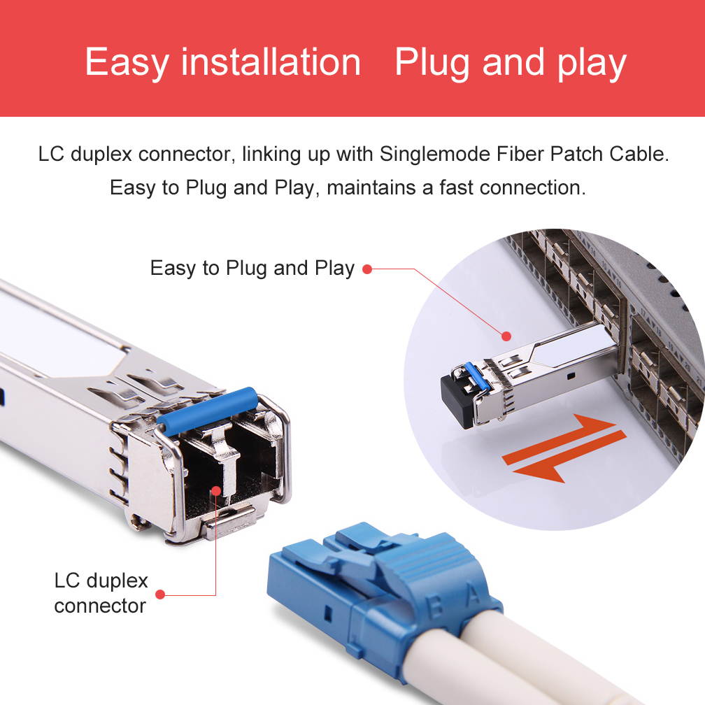 1.25G SFP Transceiver 1000Base-LX, 1310nm SMF, up to 10 km, Compatible with Mikrotik S-31DLC20D
