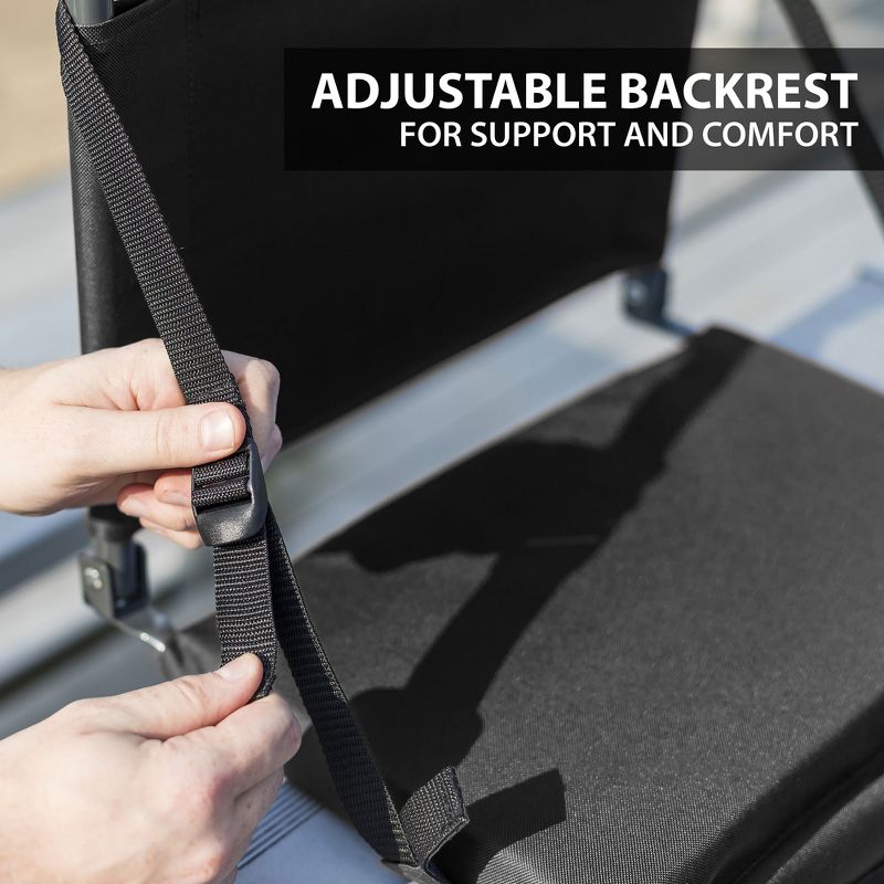 Eastpoint Sports Adjustable Bleacher Backrest Stadium Seat w/ Cup Holder, Black