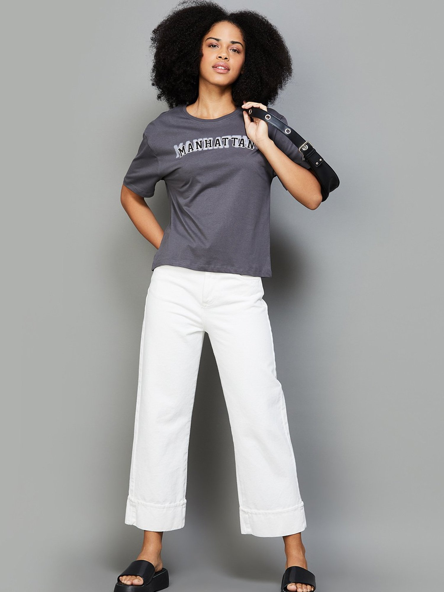 Fame Forever by Lifestyle Grey Cotton Graphic Print T-Shirt